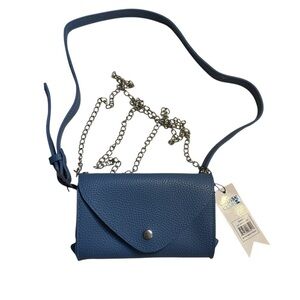 NWT Blue Crossbody Bag / Belted Waist Pouch Silver Chain Adjustable Minimalist